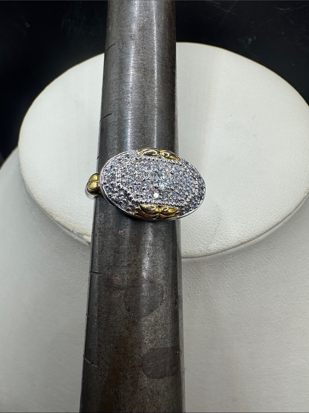 Two-Tone Sterling Oval Pave CZ Women's Ring size 7